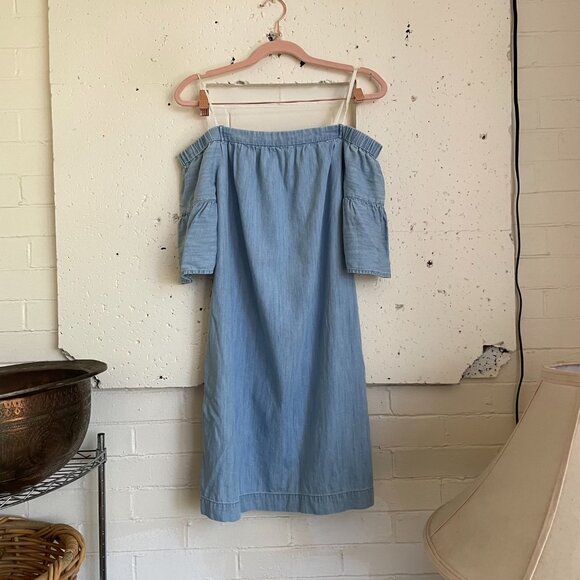 Madewell | Selina Wash Denim Azalea Off-the-Shoulder Dress Small - Picture 3 of 7